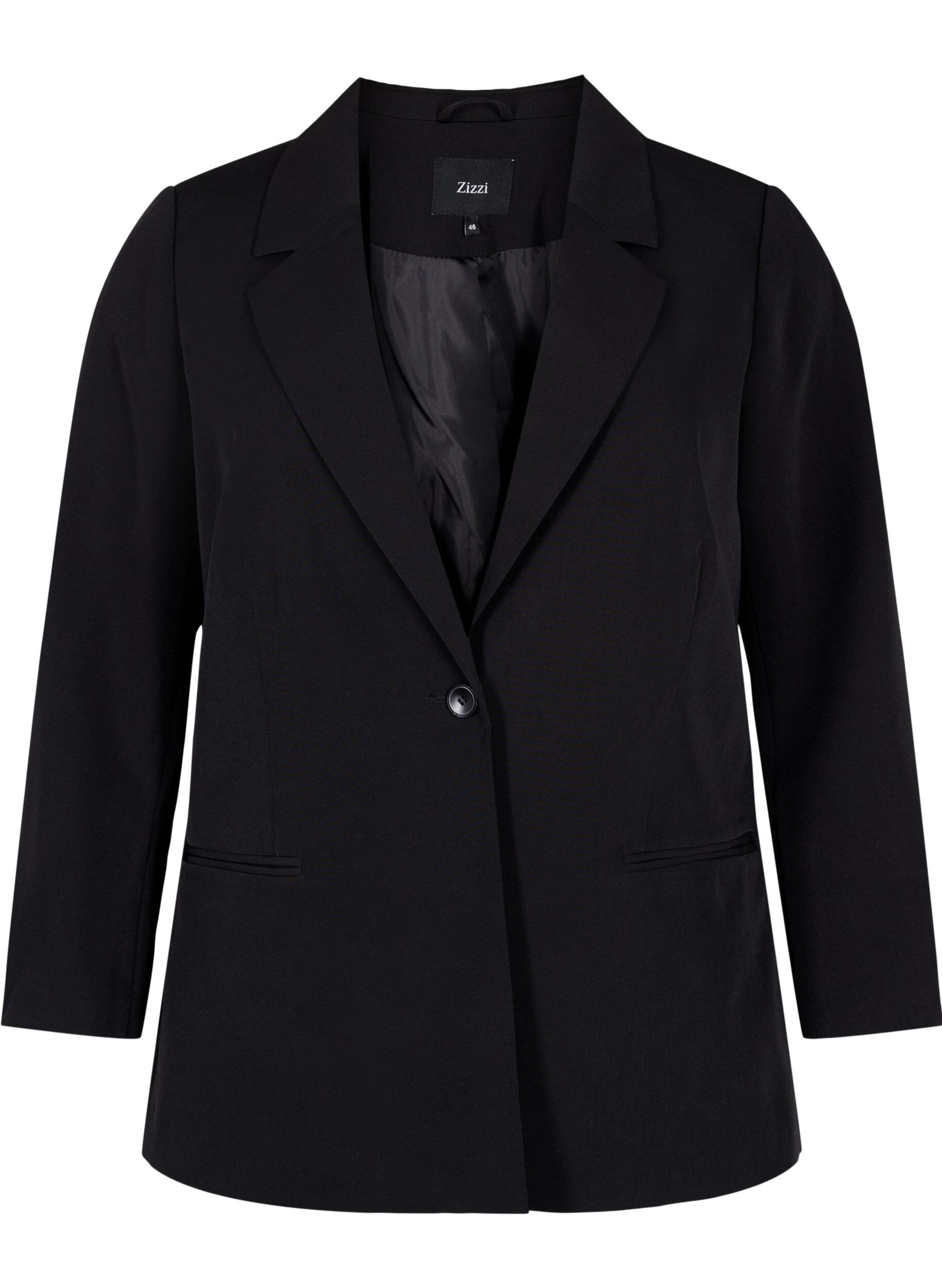 Zizzi Blazer mit Ein-Knopf-Verschluss, Black, Packshot image number 0