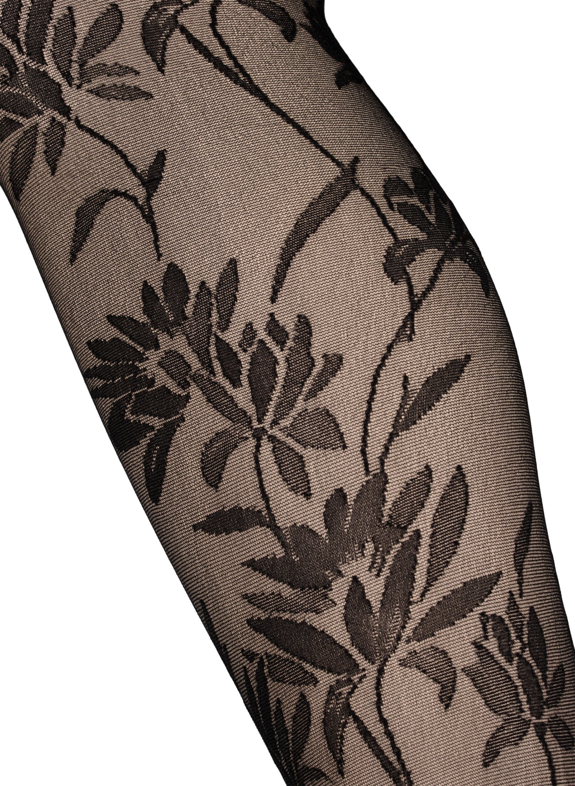 Zizzi 25 Denier-Strumpfhose mit Blattmuster, Black, Packshot image number 1