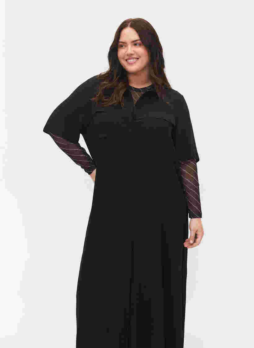 Kurzärmeliges Hemdkleid aus Viskose, Black, Model image number 2