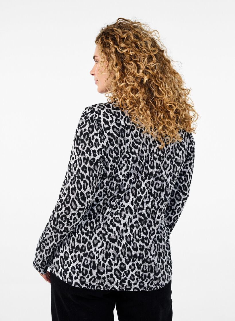 Langärmlige Bluse mit Leopardenmuster, Grau, Model image number 2