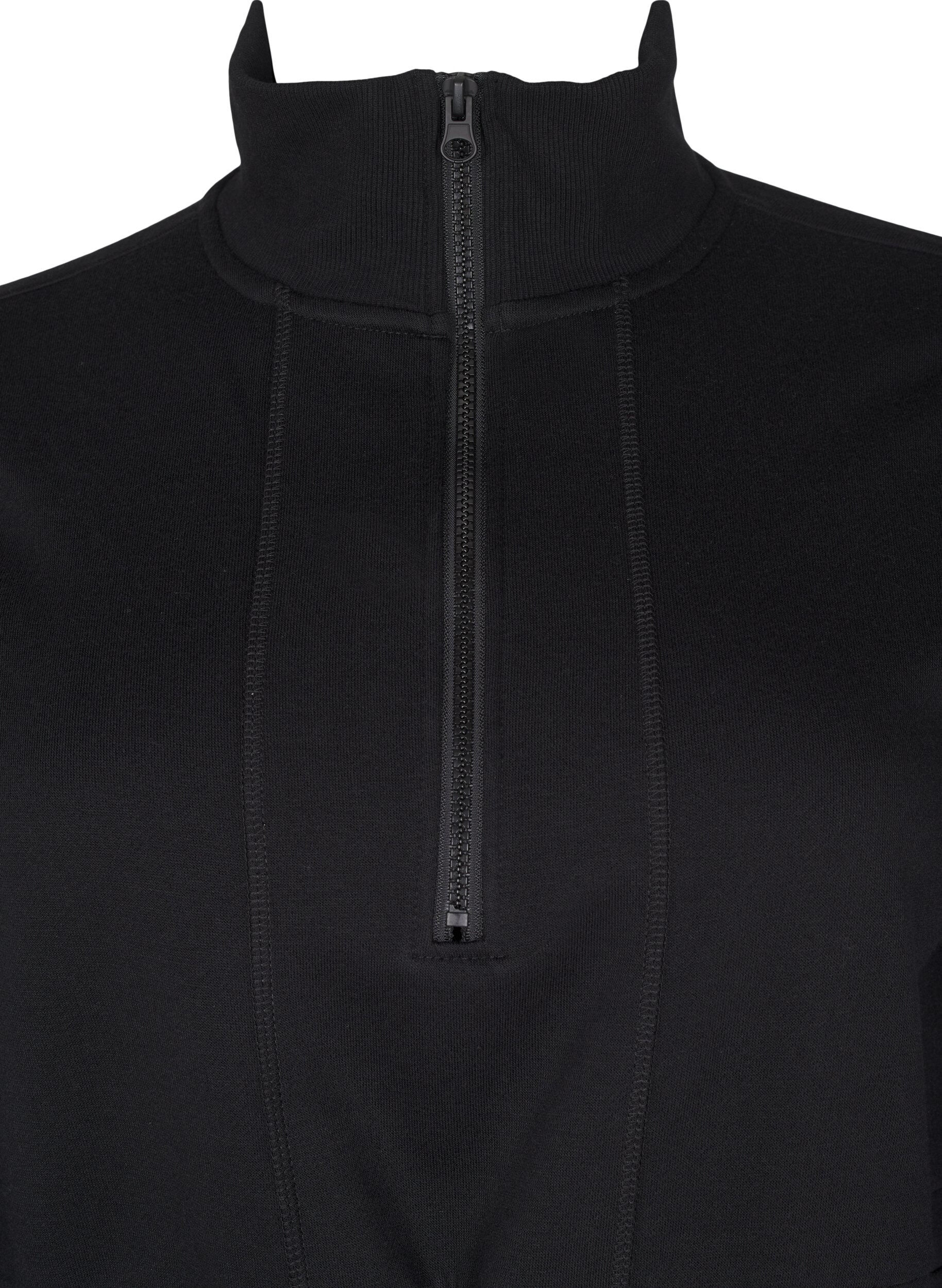 Zizzi Kurzes Sweatshirtkleid mit Stehkragen und verstellbarer Taille, Black, Packshot image number 2