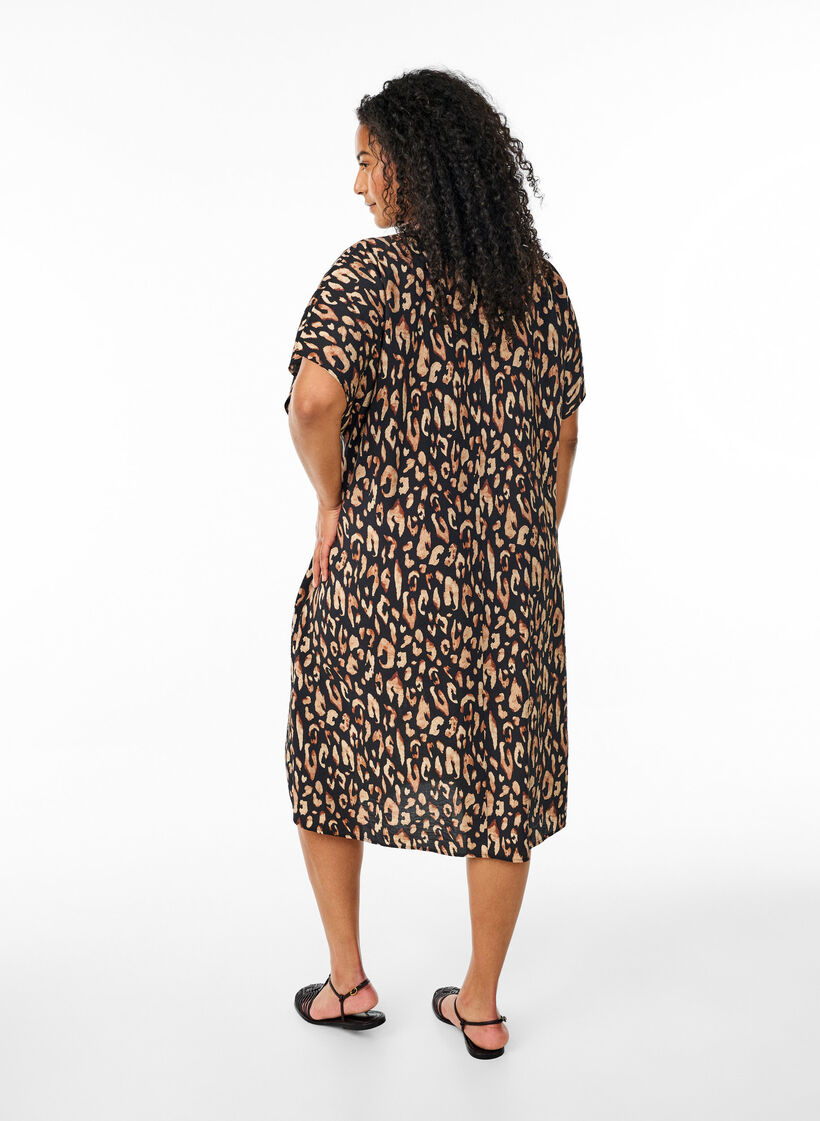 Kleid aus Viskose mit V-Ausschnitt, Schwarz, Model image number 2