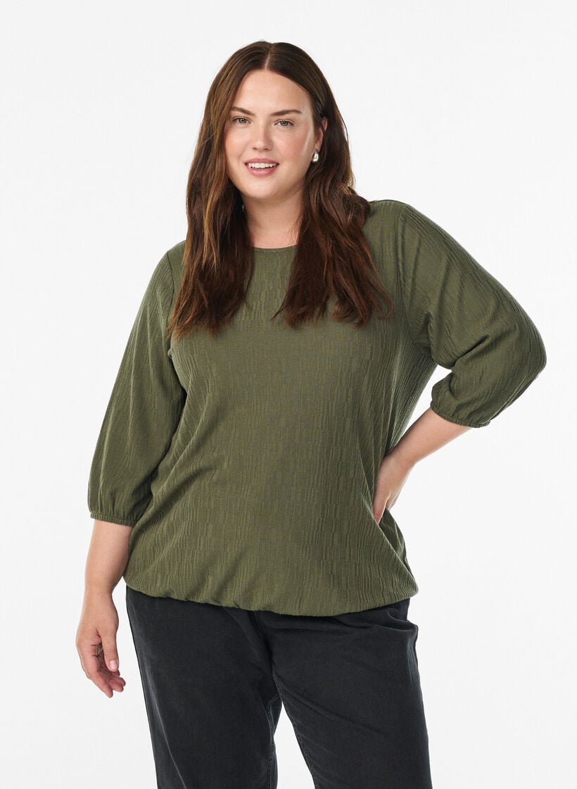 Bluse mit Struktur und 3/4-&Auml;rmeln, Gr&uuml;n, Model image number 0