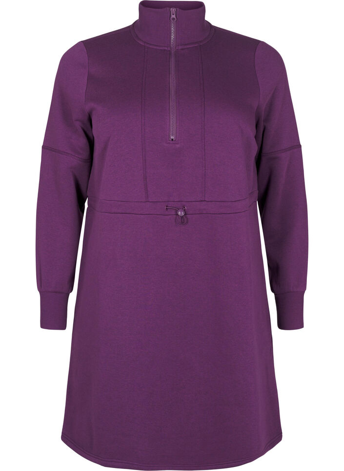 Kurzes Sweatshirtkleid mit Stehkragen und verstellbarer Taille, Deep Purple, Packshot image number 0