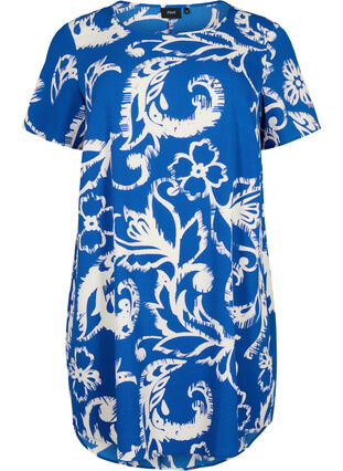 Kleid mit Aufdruck und kurzen Ärmeln, Blue Artist AOP, Packshot image number 0
