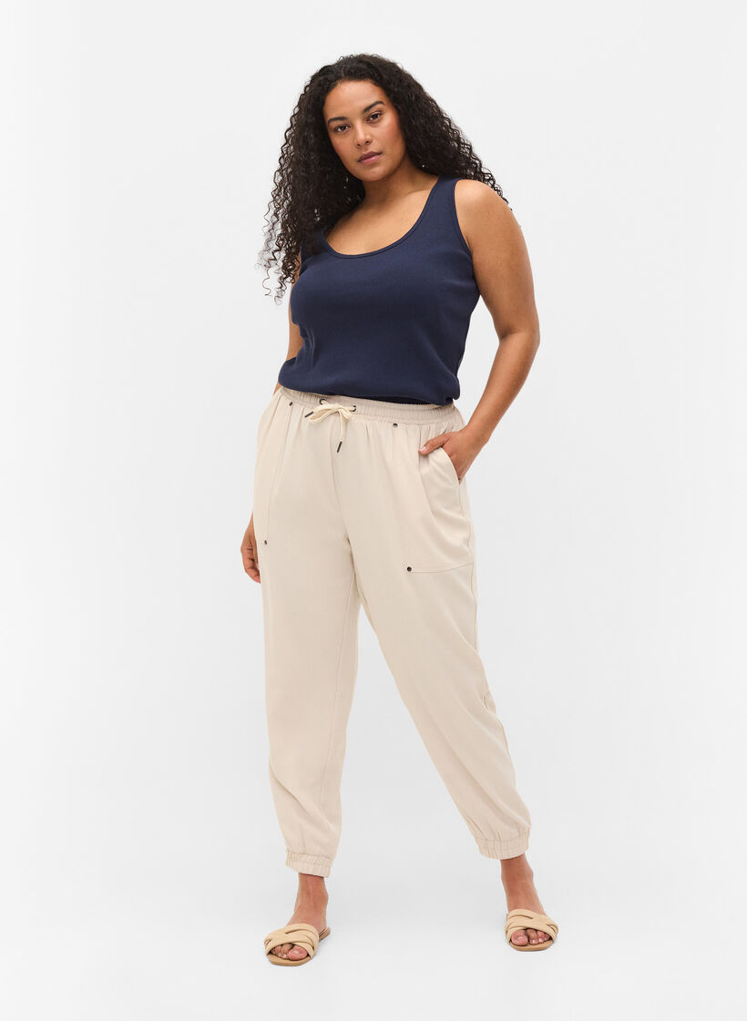 Hosen mit Taschen und elastischem Bündchen, Warm Sand, Model image number 0