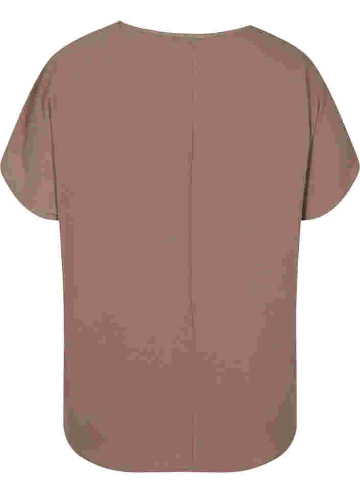 Bluse mit kurzen Ärmeln und Rundhalsausschnitt, Deep Taupe, Packshot image number 1