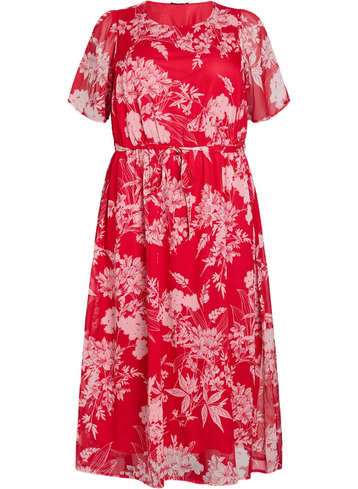 Langes Chiffonkleid mit Blumenmuster, Red Flower AOP, Packshot image number 0