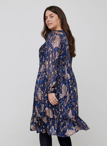 Langarm Kleid mit Print und A-Linie, Paisley Foil, Model image number 1