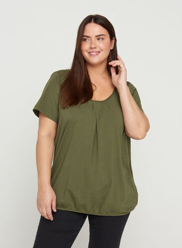 Kurzarm T-Shirt mit Rundhals und Spitze, Ivy Green, Model image number 0