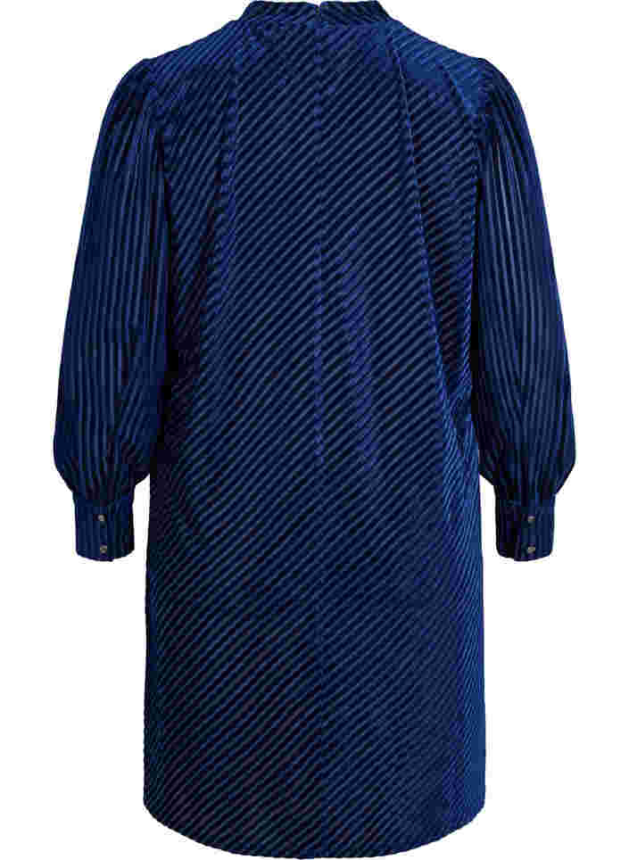 Kleid aus Velours mit Strukturmuster, Evening Blue, Packshot image number 1