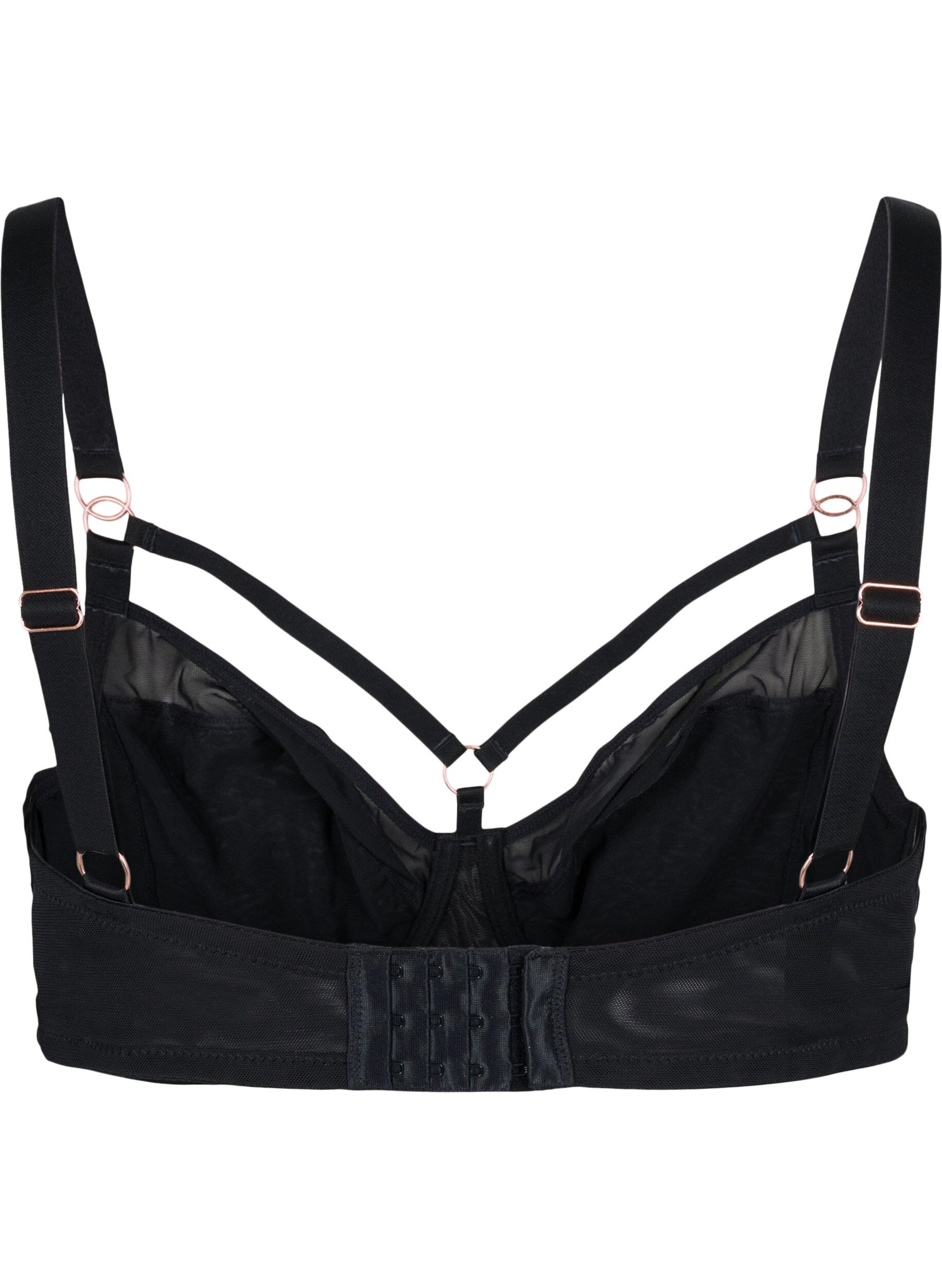 Zizzi Gemusterter BH mit Mesh und Stringdetails, Black, Packshot image number 1