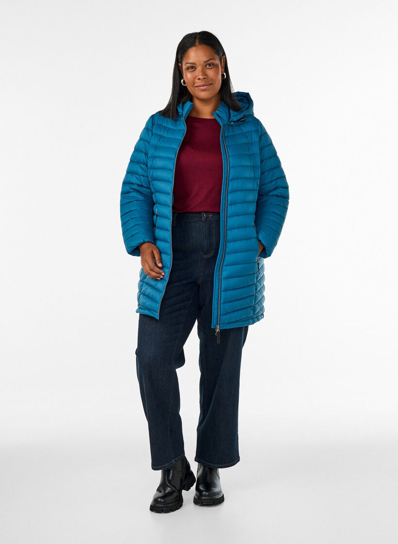 Leichte Jacke mit Taschen und abnehmbarer Kapuze, Petrol, Model image number 1
