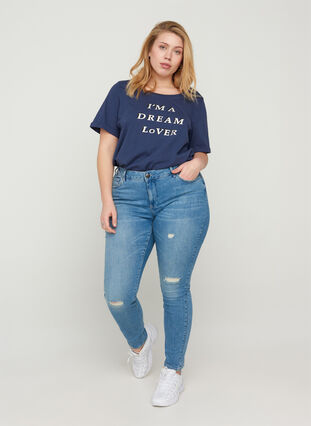 Extra Slim Fit Sanna Jeans mit Schlitzdetails, Light blue denim, Model image number 0