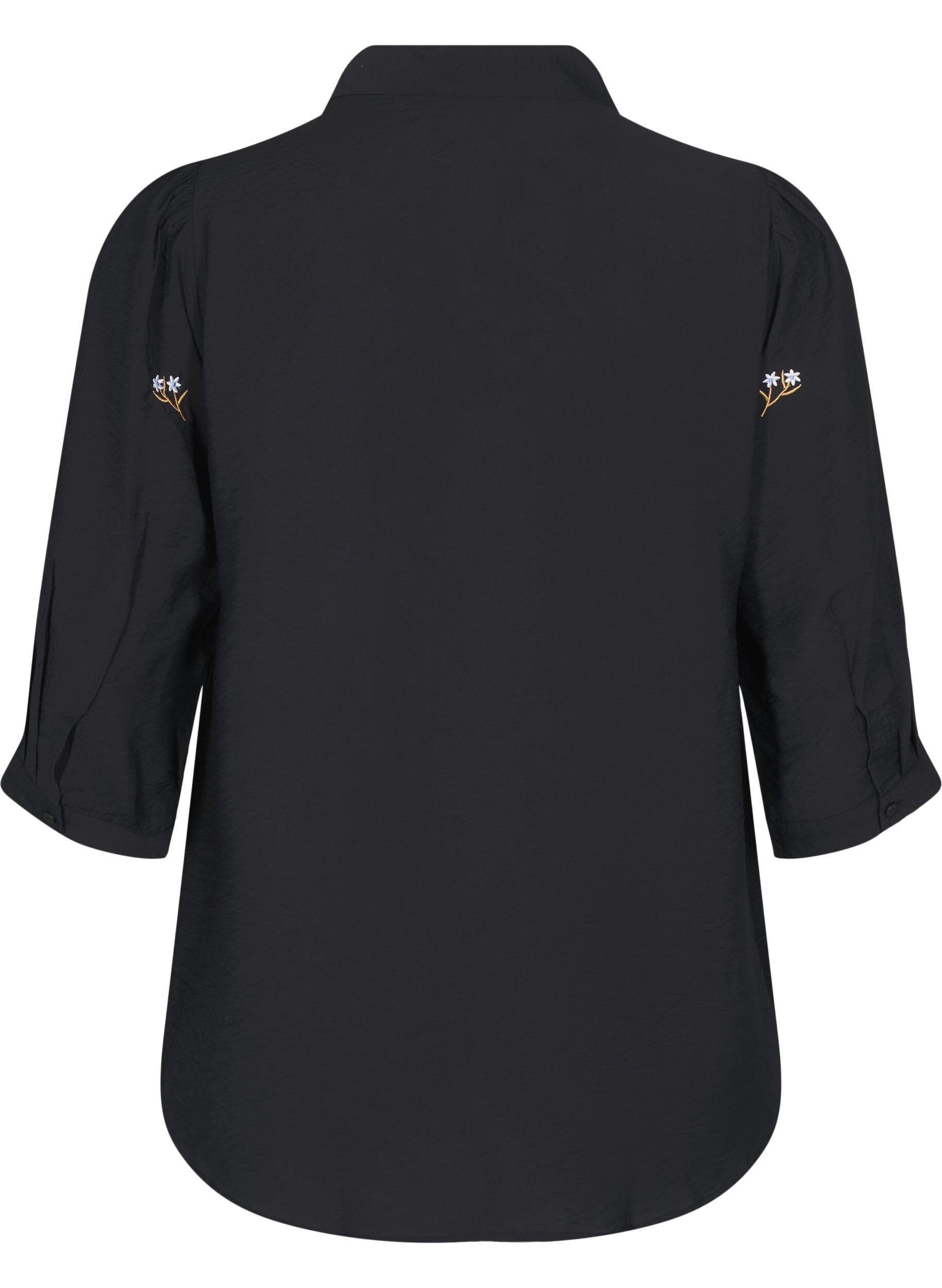Zizzi Bluse mit 3/4 &Auml;rmeln und gebl&uuml;mter Stickerei, Black, Packshot image number 1