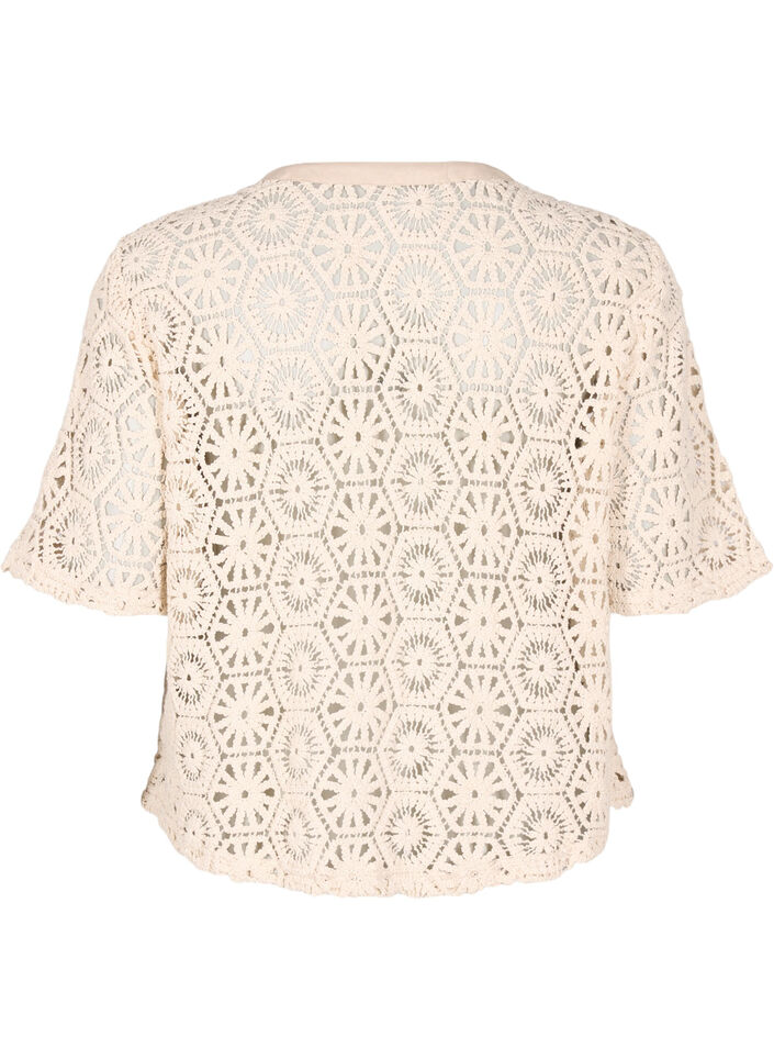 Häkel Cardigan mit kurzen Ärmeln, Beige, Packshot image number 1