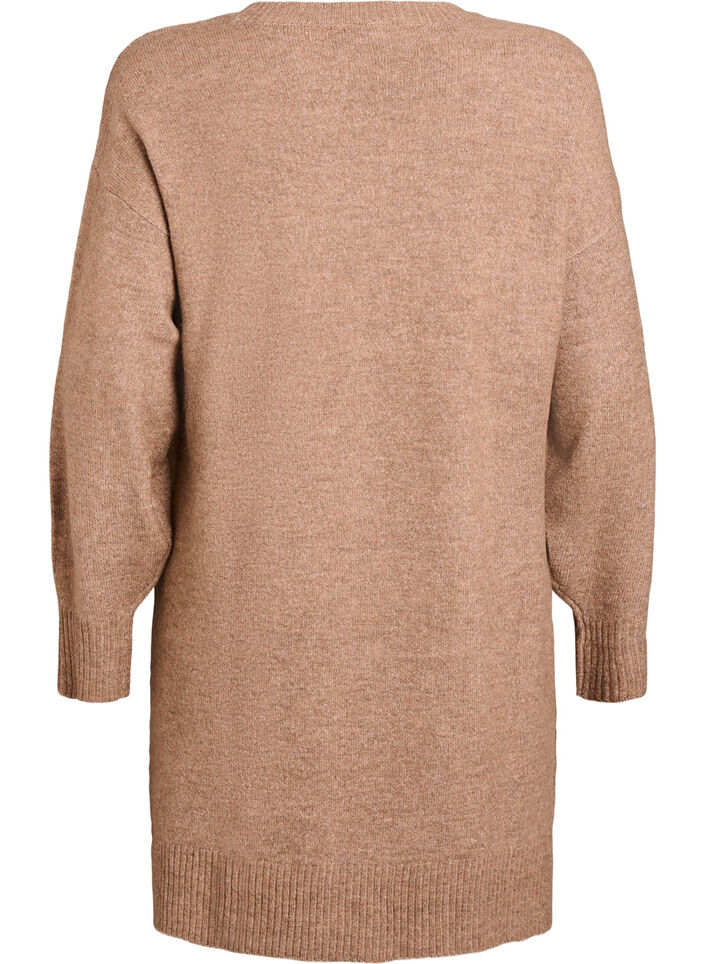 Kurzes Strickkleid mit V-f&ouml;rmigem Strukturmuster, Braun, Packshot image number 1