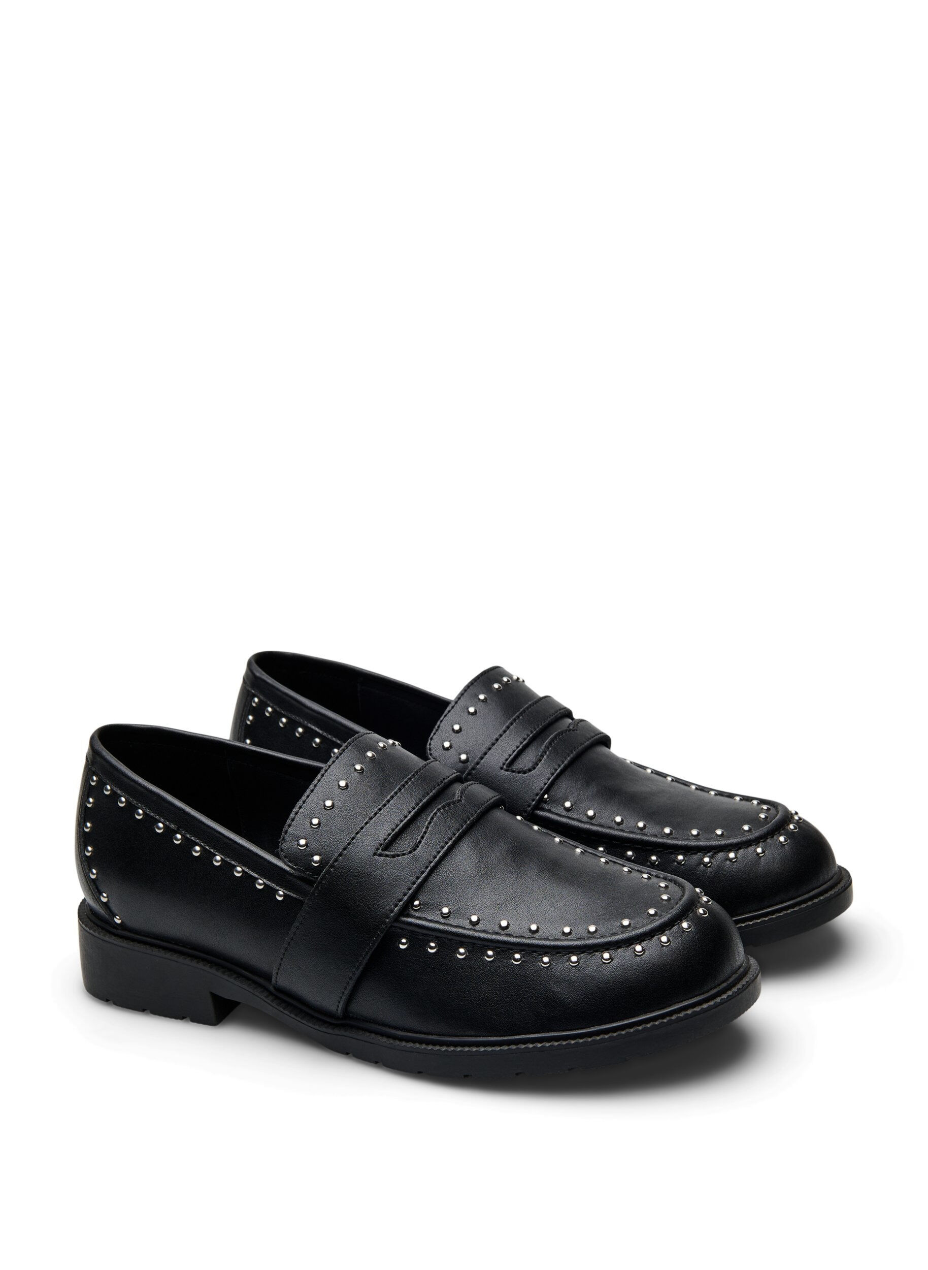Zizzi Extra-Weite - Lederloafer mit Nieten, Schwarz, Packshot image number 1