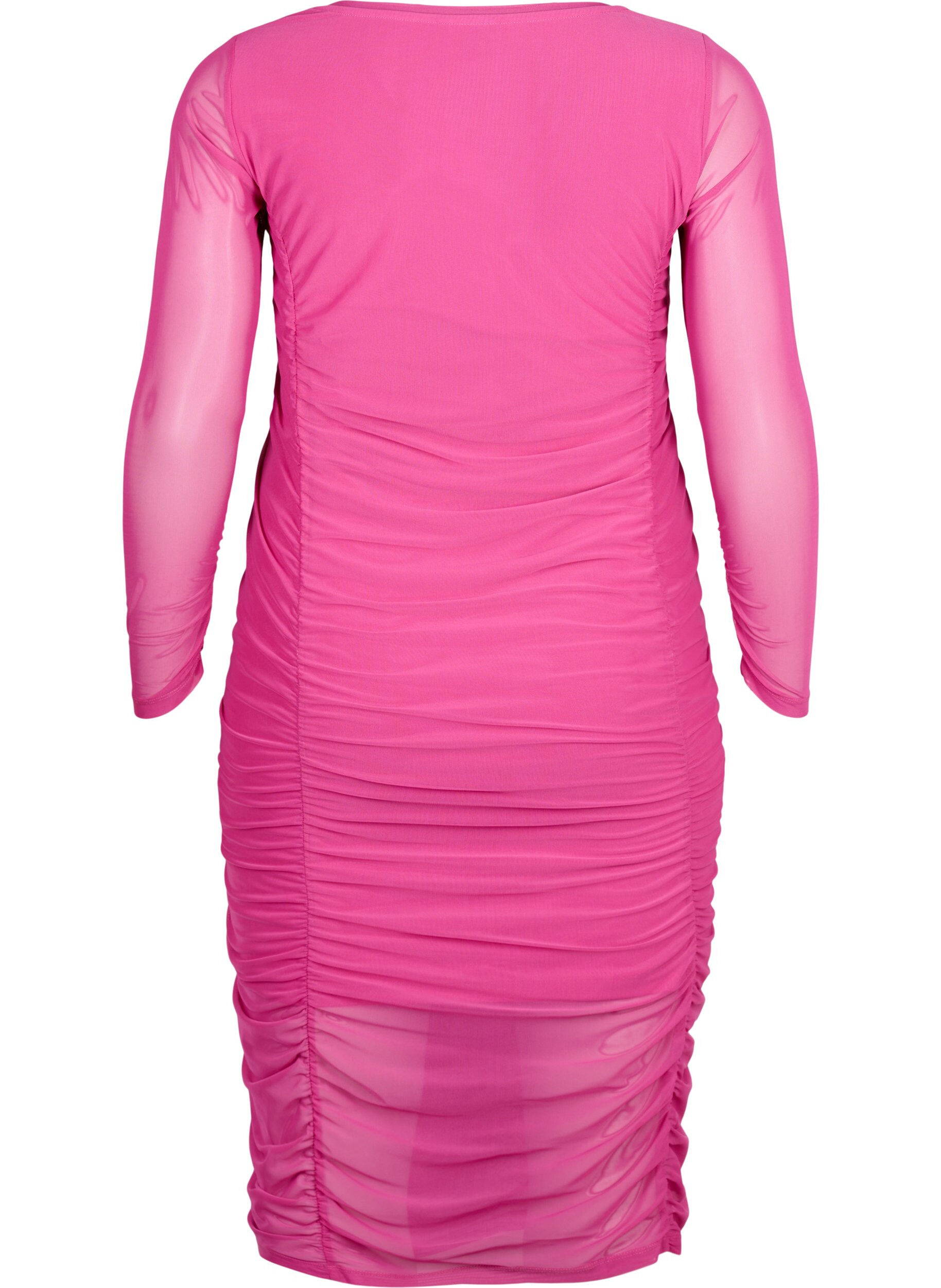 Zizzi Eng anliegendes Kleid mit Drapierungen, Fuchsia Red, Packshot image number 1