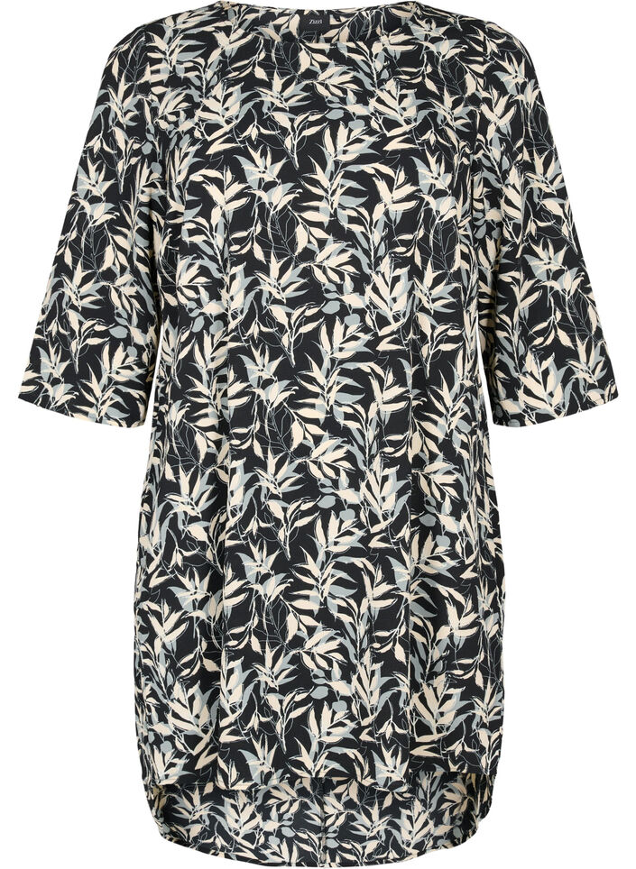 Kleid mit Print und 3/4 Armen, Leaf AOP, Packshot image number 0