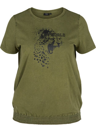 Kurzarm T-Shirt mit Acid Wash und Smock, Ivy Green acid wash, Packshot image number 0