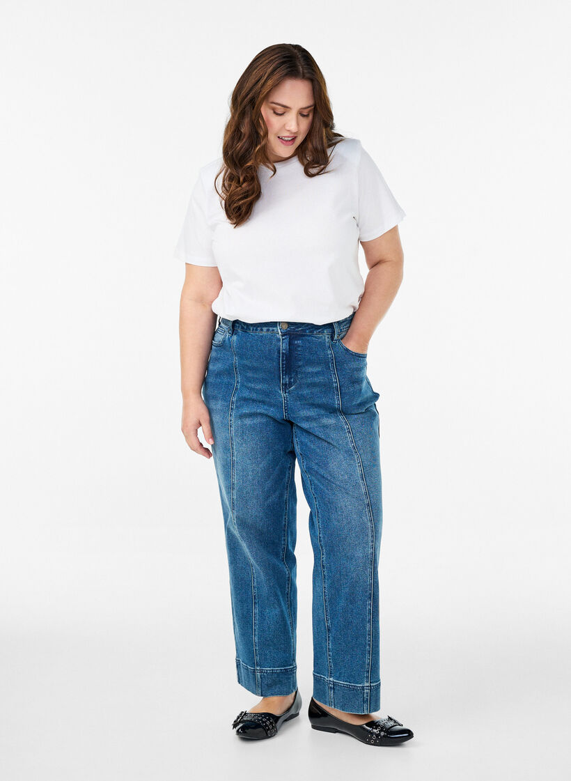 Basic-T-Shirt aus Baumwolle mit Schulterpolstern, Weiß, Model image number 1