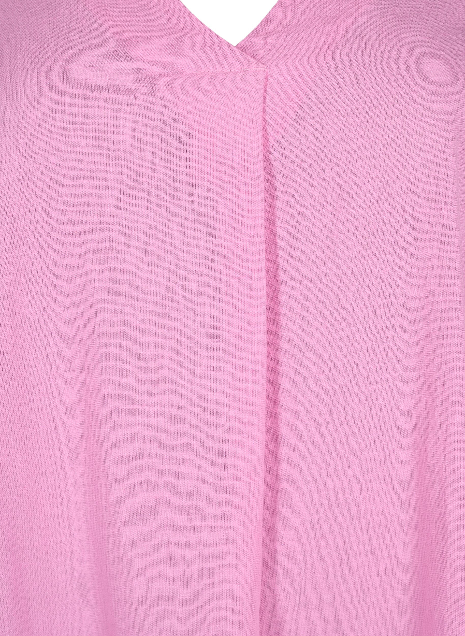 Zizzi Kaftan-Kleid aus Baumwollmischung mit Leinen, Pink, Packshot image number 2