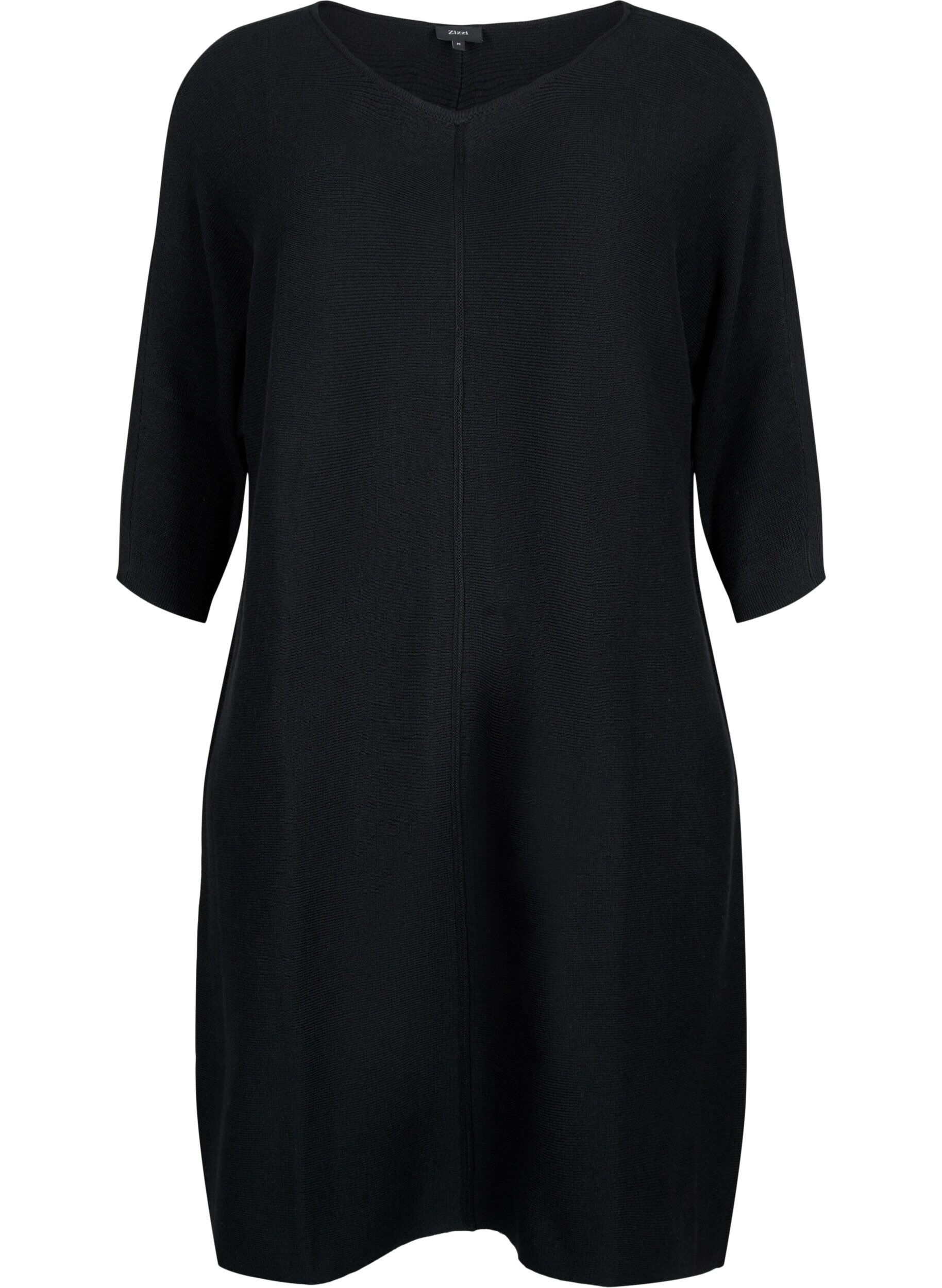 Zizzi Geripptes Kleid mit 3/4 &Auml;rmeln, Black, Packshot image number 0