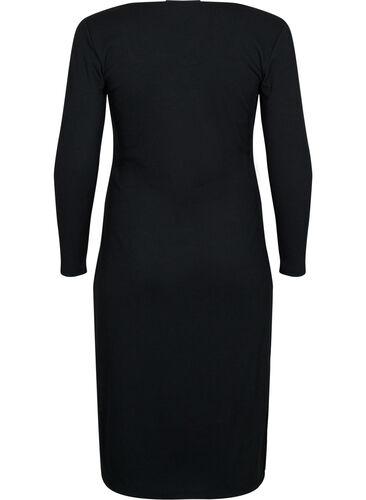 Enganliegendes Kleid mit langen Ärmel und Schlitz, Black, Packshot image number 1