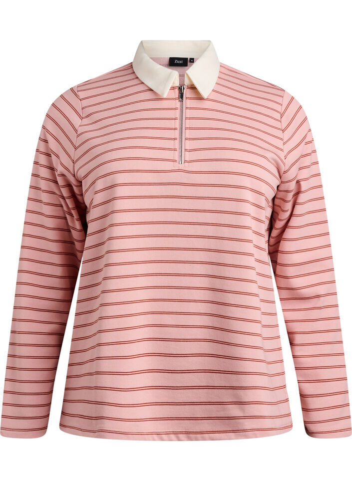 Poloshirt mit Streifen und Reißverschluss, Rot, Packshot image number 0