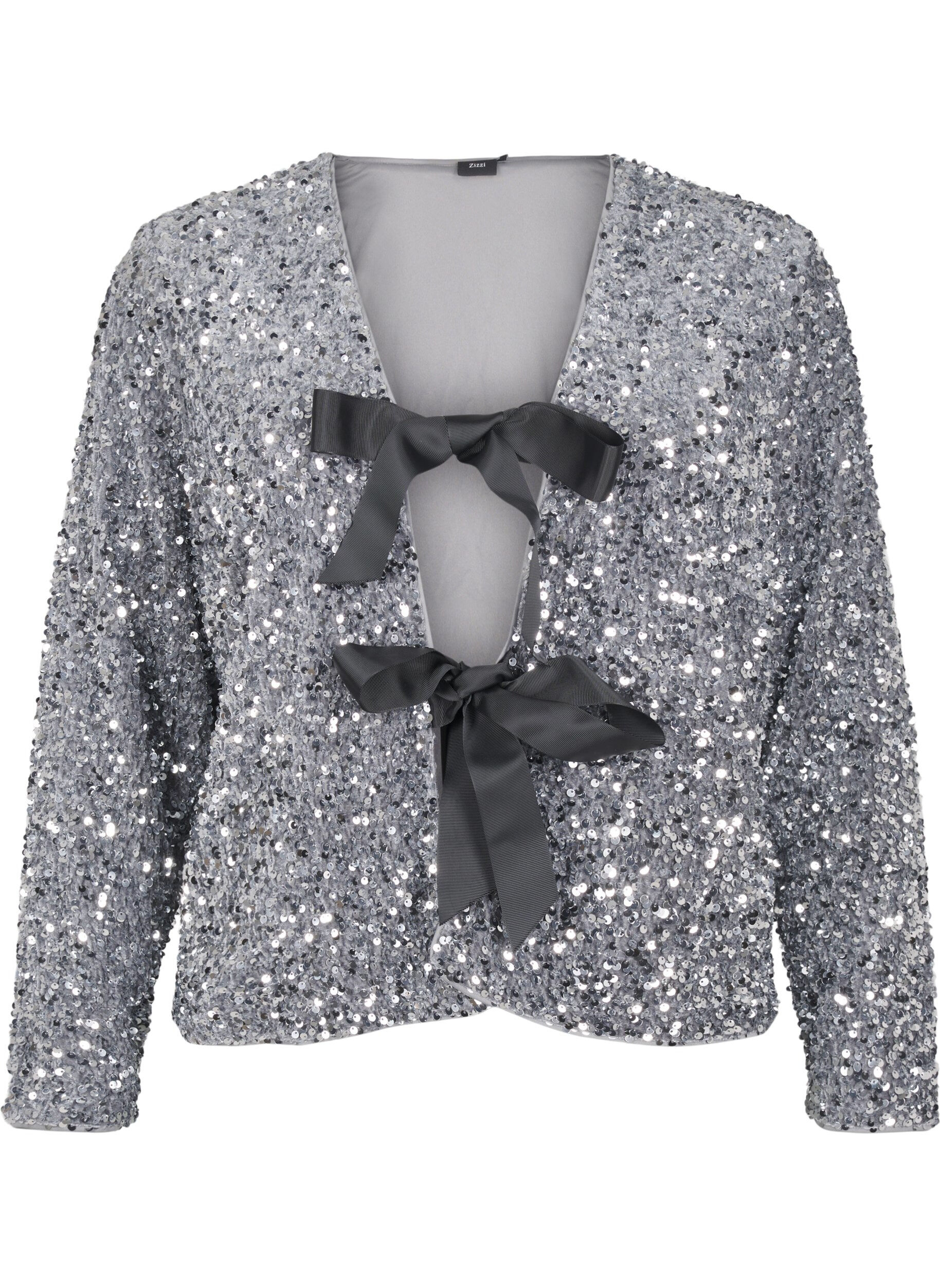 Zizzi Paillettenbluse mit Bindedetails, Silver, Packshot image number 0