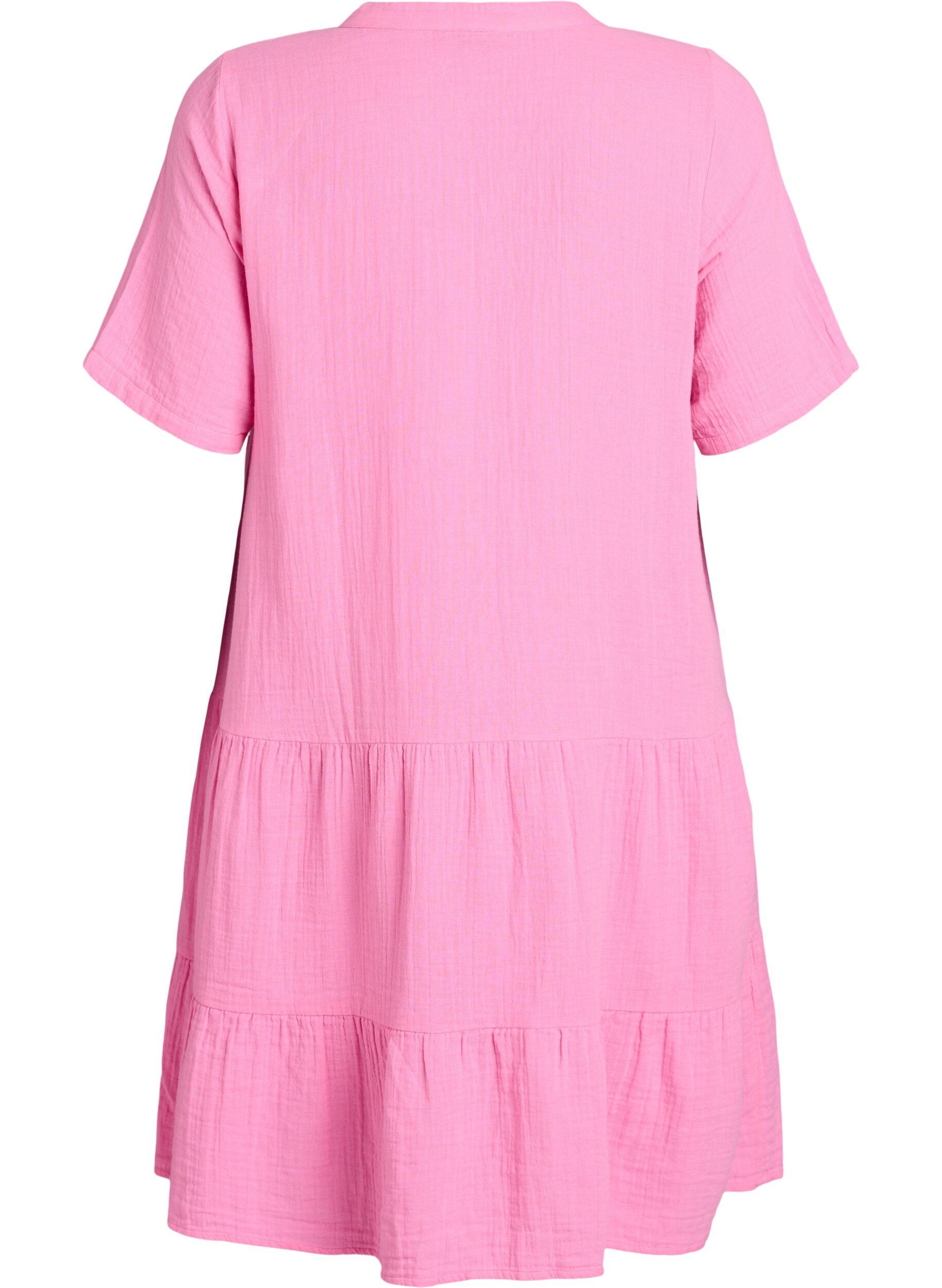 Zizzi Kurzes A-Linien-Kleid aus Baumwollmusselin, Pink, Packshot image number 1