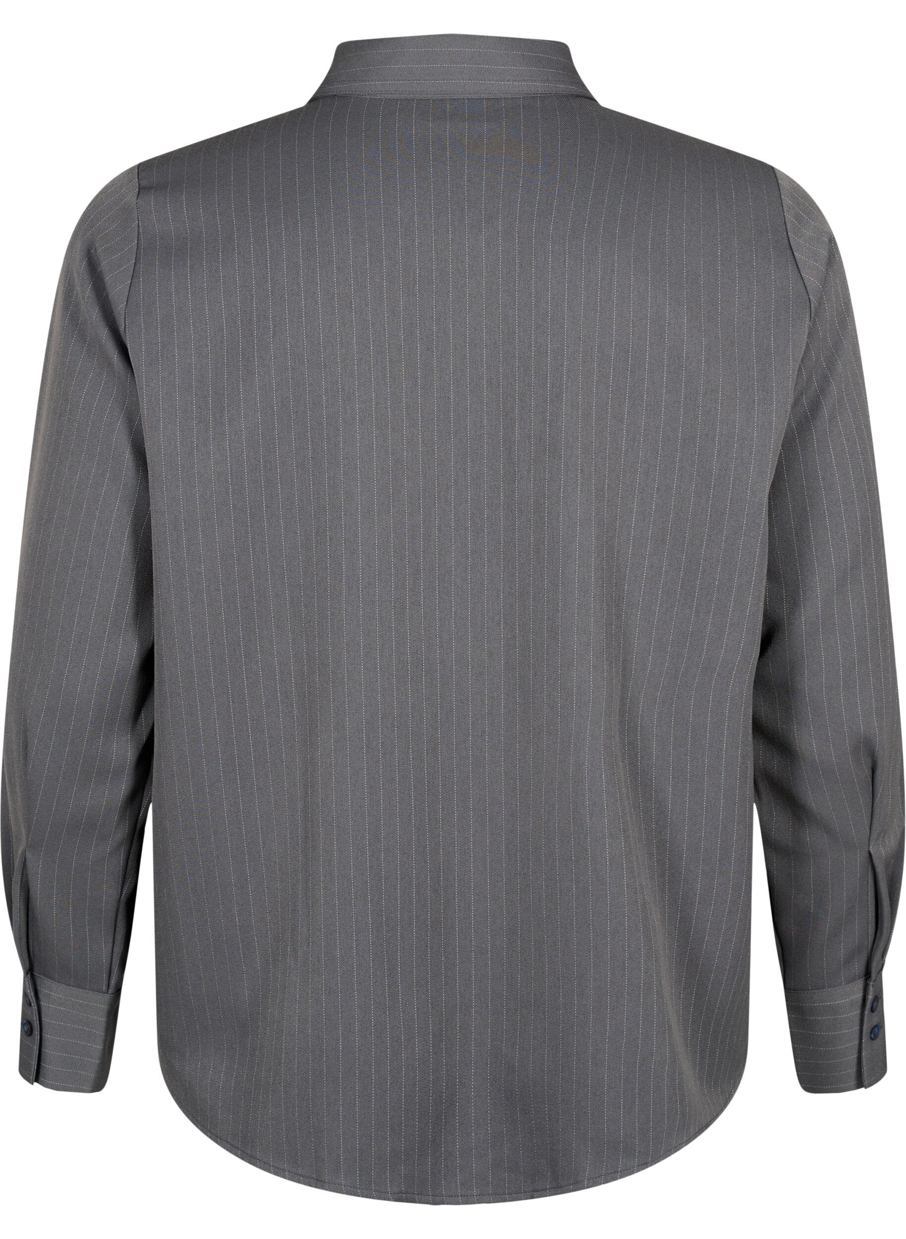 Zizzi  Nadelstreifenhemd mit Kragen und Brusttaschen, Dark Shadow Pin St., Packshot image number 1