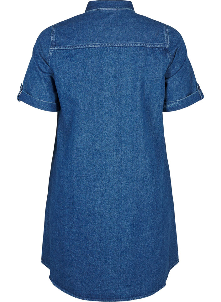 Jeanskleid mit kurzen Ärmeln und Knöpfen, Blau, Packshot image number 1