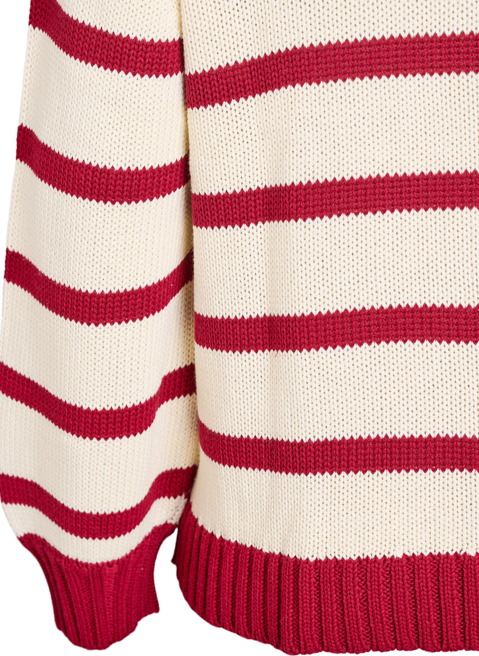 Zizzi Gestreifte Strickbluse mit Polokragen, Vanille, Packshot image number 3