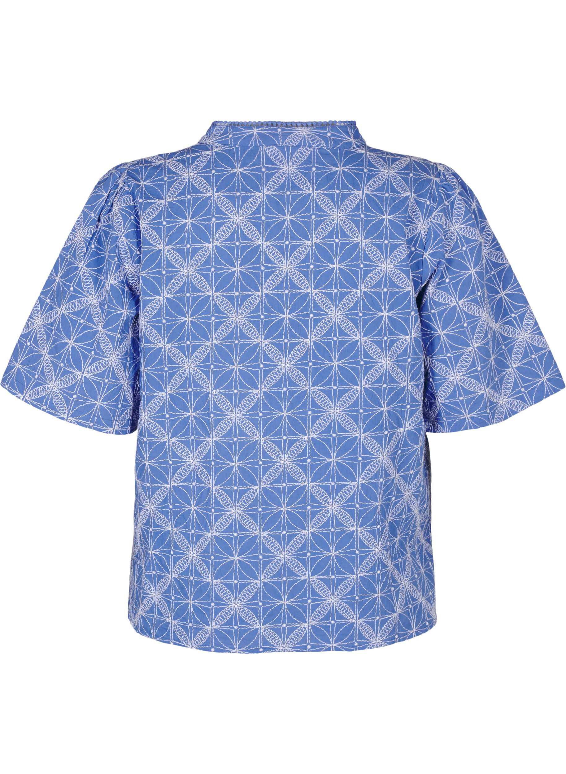 Zizzi Bluse mit kurzen &Auml;rmeln und aufgesticktem Muster, Blau, Packshot image number 1