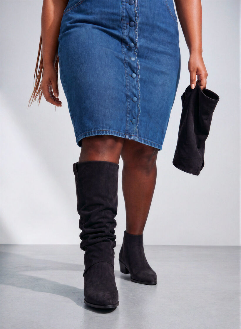 Langer Stiefel in Wildlederoptik mit abnehmbarem Schaft, Schwarz, Image image number 0
