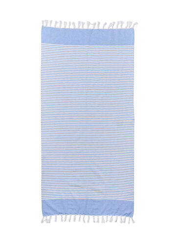 Gestreiftes Handtuch mit Fransen, Light Blue Melange, Packshot image number 1