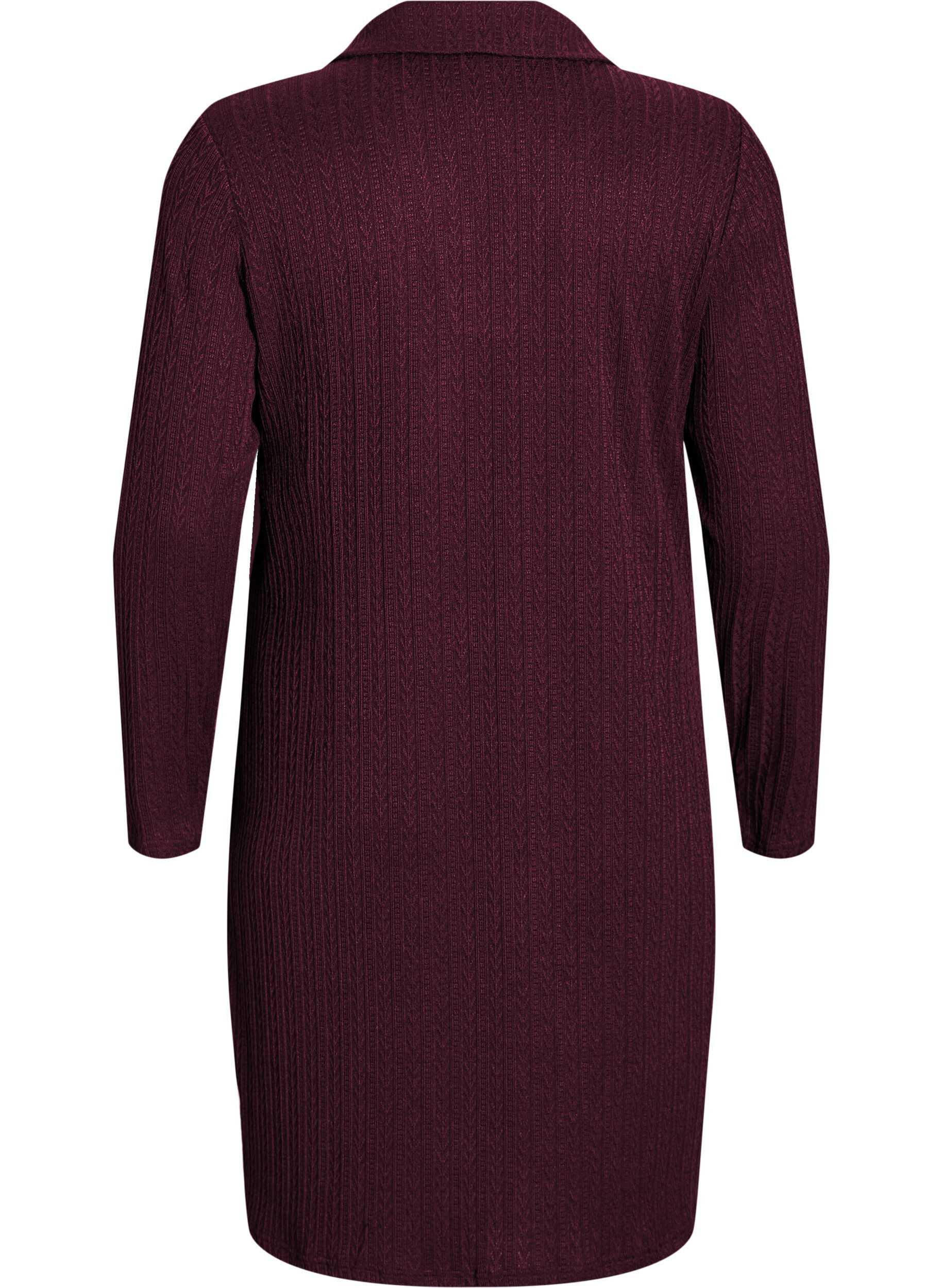 Zizzi Kleid mit Zopfmuster und V-Ausschnitt, Dunkles Bordeaux, Packshot image number 1