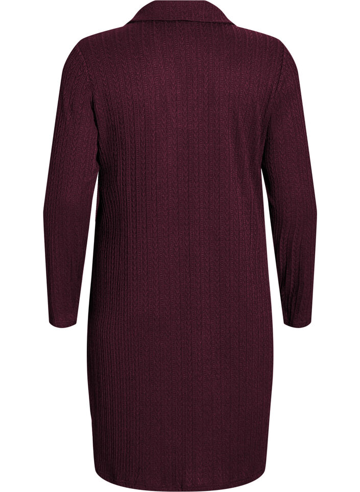 Kleid mit Zopfmuster und V-Ausschnitt, Dunkles Bordeaux, Packshot image number 1