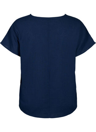 Kurzärmelige Bluse aus Baumwollmischung mit Leinen, Navy Blazer, Packshot image number 1