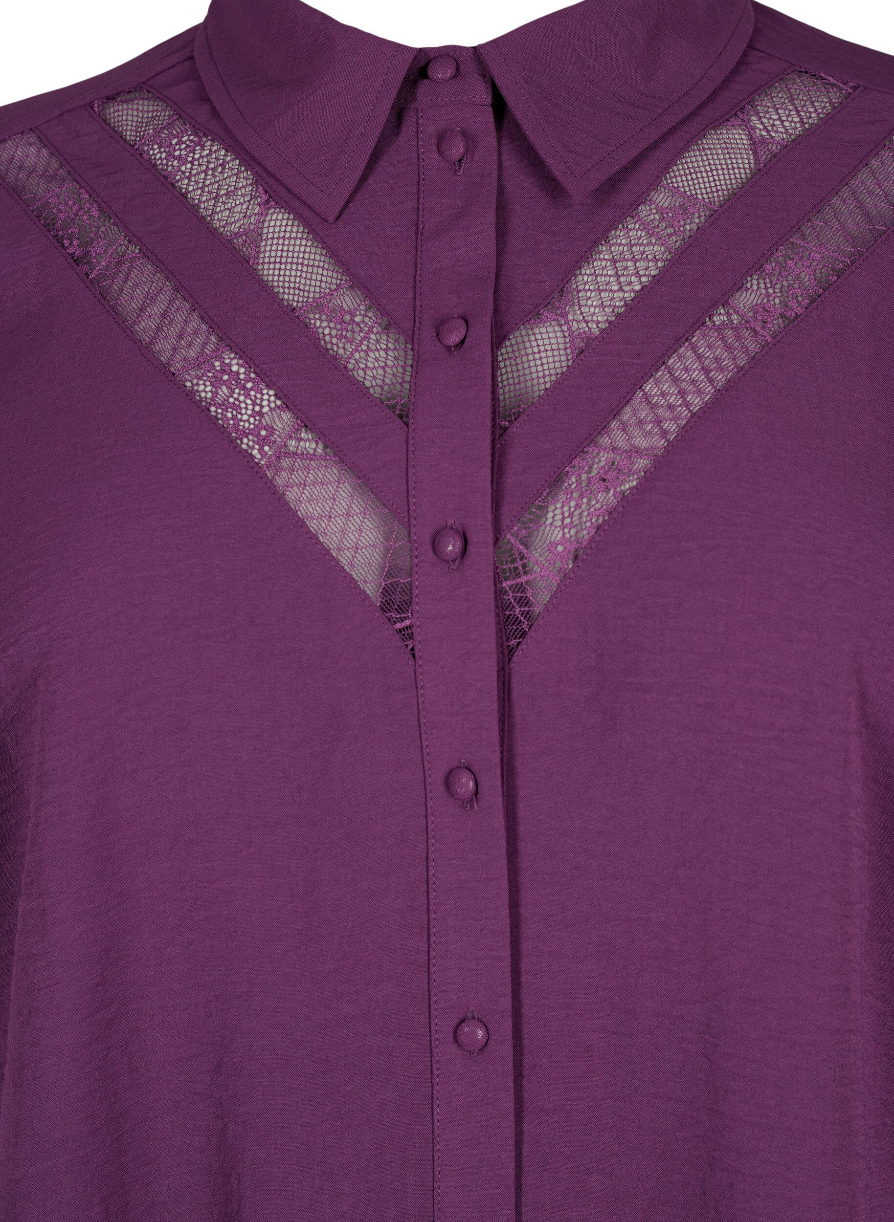 Zizzi Langes Shirt mit Spitzendetails, Deep Purple, Packshot image number 2