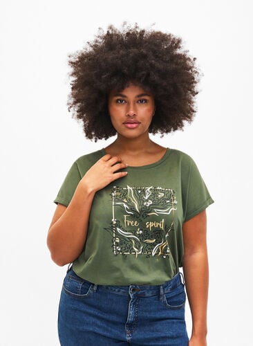 T-Shirt aus Bio-Baumwolle mit Golddruck, Thyme W. Free, Model image number 0