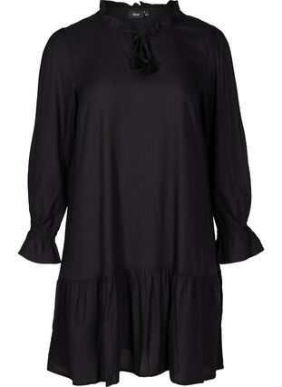 Viskose Kleid mit Schleifendetail, Black, Packshot image number 0