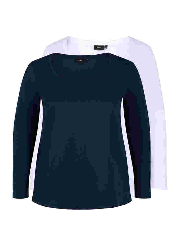 2er-Pack Basic-Bluse aus Baumwolle, Navy B/B White, Packshot image number 4