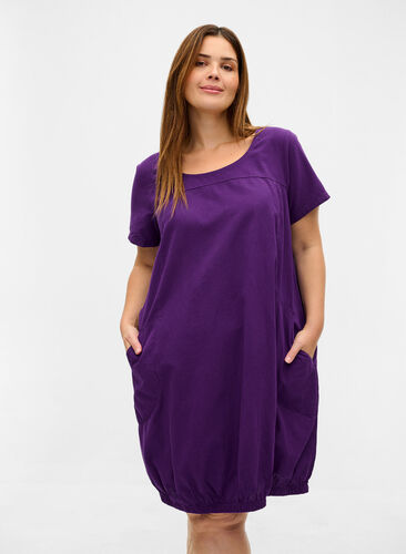 Kurzarm Kleid aus Baumwolle, Violet Indigo, Model image number 0