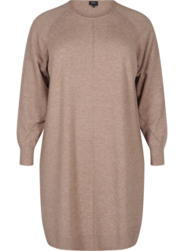 Strickkleid mit Rundhalsausschnitt und Strickmuster, Fossil Mel., Packshot image number 0