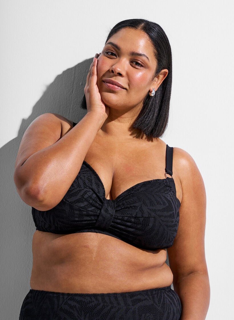 Bikini Top aus strukturiertem Mesh mit herausnehmbaren Einlagen, Schwarz, Model image number 3