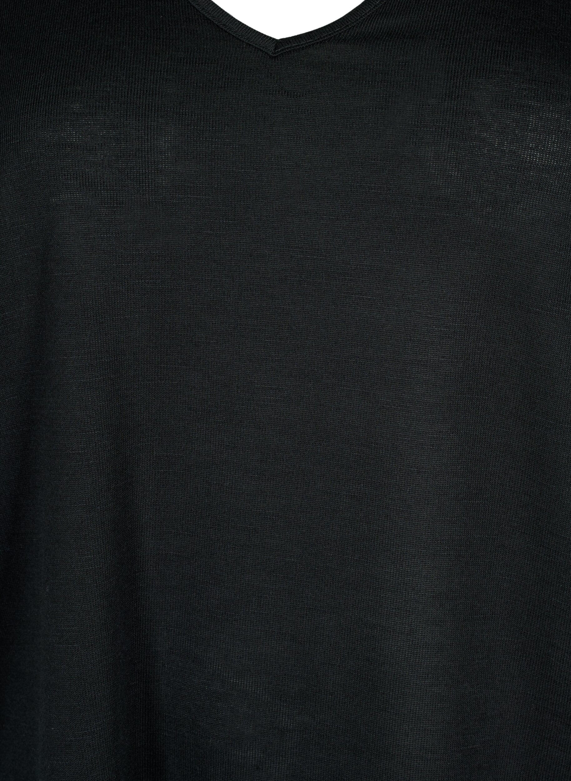 Zizzi Kurz&auml;rmelige Bluse mit Spitze und V-Ausschnitt, Black, Packshot image number 2