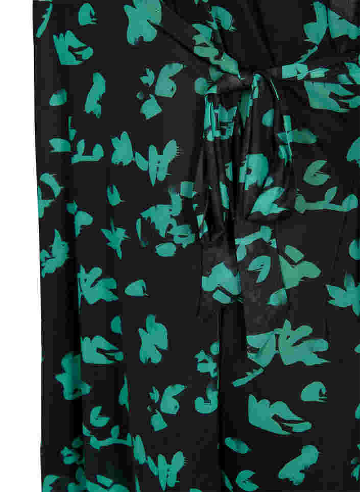 Wickelkleid mit Print aus Mesh, Black Green , Packshot image number 3